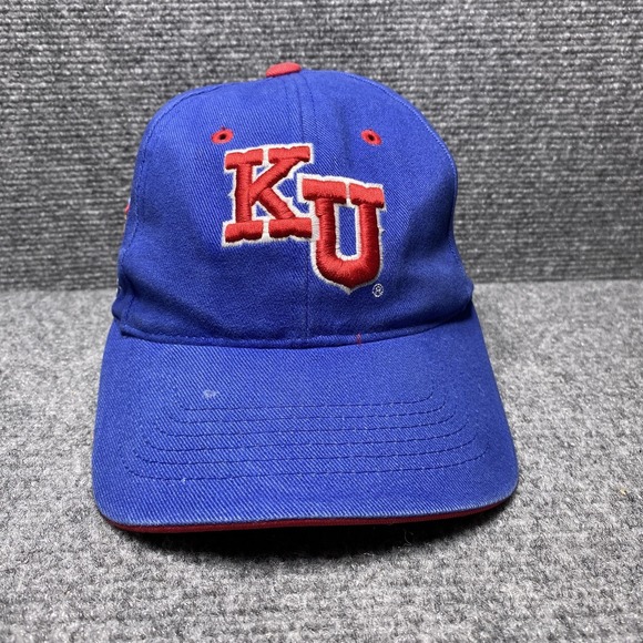 Kansas Jayhawks Hat Cap Strap Back Blue Red NCAA Basketball Mens College Sports - Picture 1 of 9